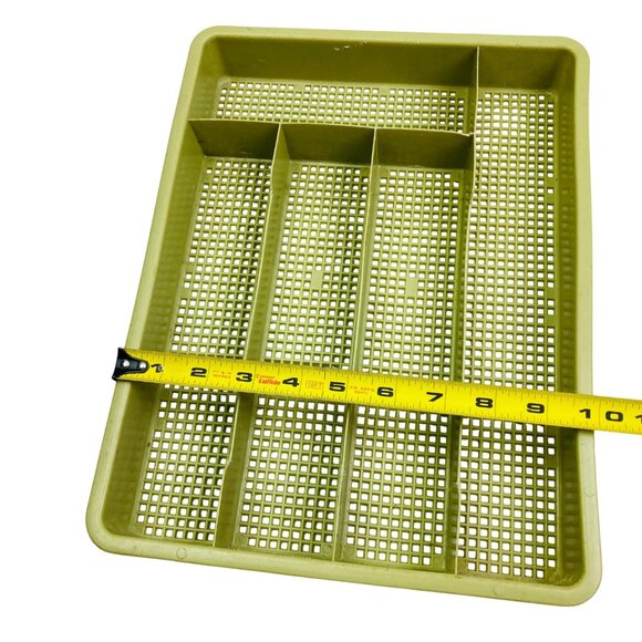 Vtg Green & Yellow Divided Plastic Mesh Silverware Drawer Organizer Tray MCM 70s - Picture 7 of 9
